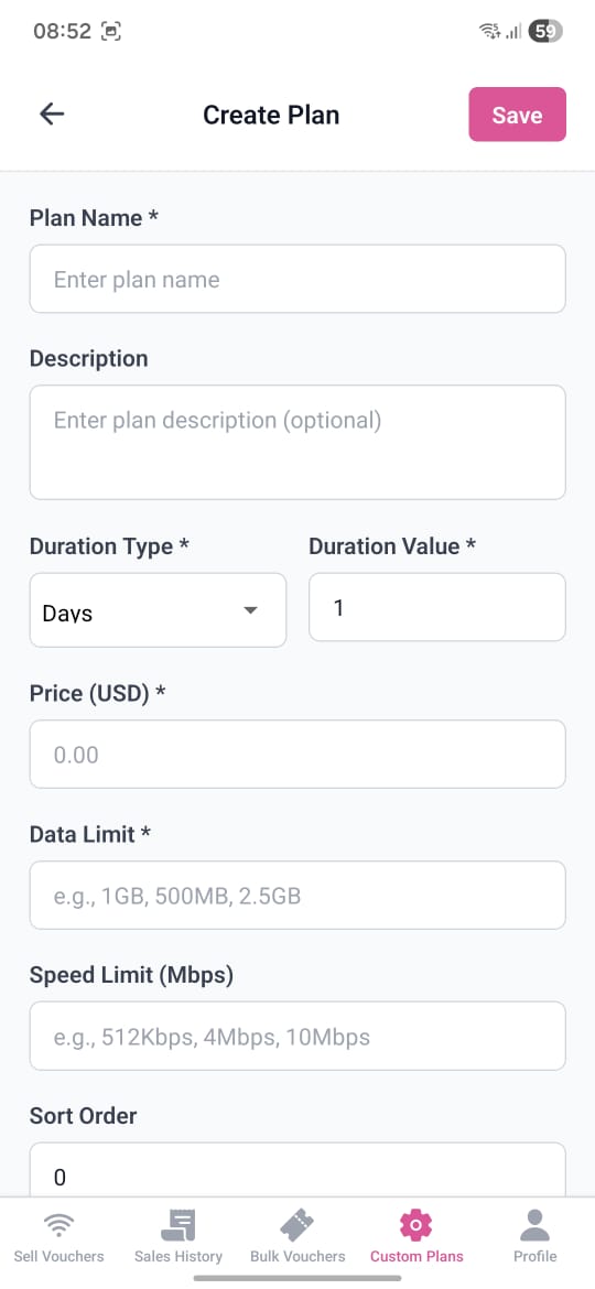 CloudHS Create Plan Interface